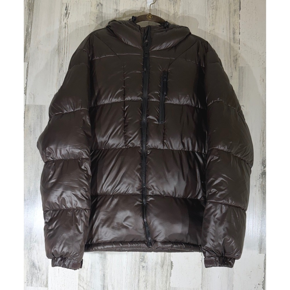 Gap Recycled Puffer Jacket Medium Terra Brown Hooded Zip Gorpcore Outerwear READ